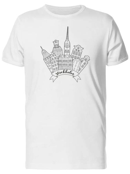 Stockholm, Sweden Doodle Men's Tee -Image by Shutterstock, White;black