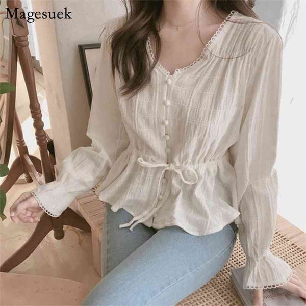 korean long sleeve women shirt white vintage v neck loose blouses clothes spring lace up button blusas 9590 210512
korean long sleeve women shirt white vintage v neck loose blouses clothes spring lace up button blusas 9590 210512
