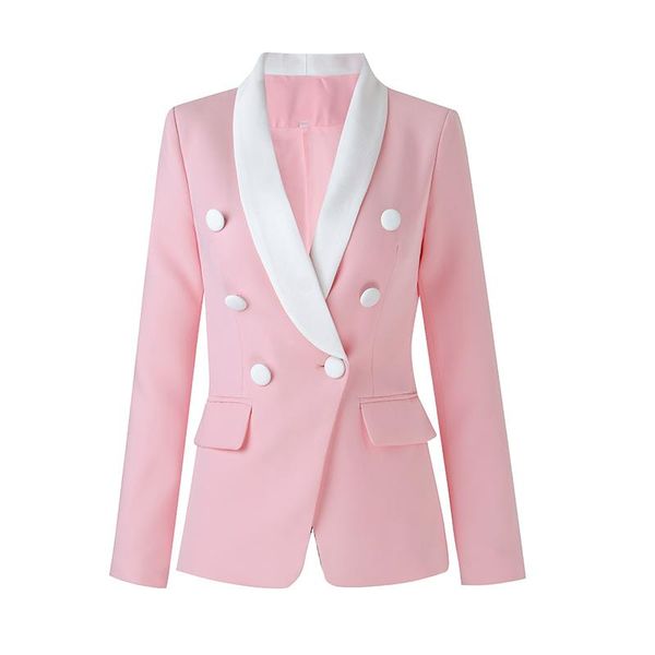women's suits & blazers europe america stylish pink contrast color shawl collar personality design slim blazer for female spring fall f, White;black
women's suits & blazers europe america stylish pink contrast color shawl collar personality design slim blazer for female spring fall f, White;black