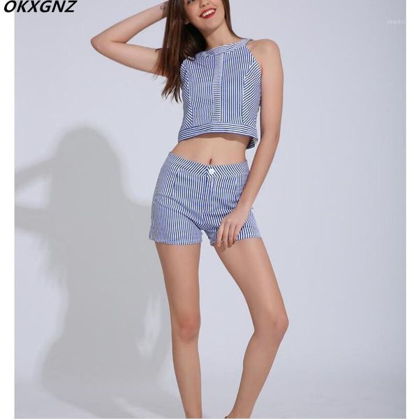 summer women's exposed navel seeveless stripes casual suit straight pants street tide harness sets tracksuits, Gray
summer women's exposed navel seeveless stripes casual suit straight pants street tide harness sets tracksuits, Gray