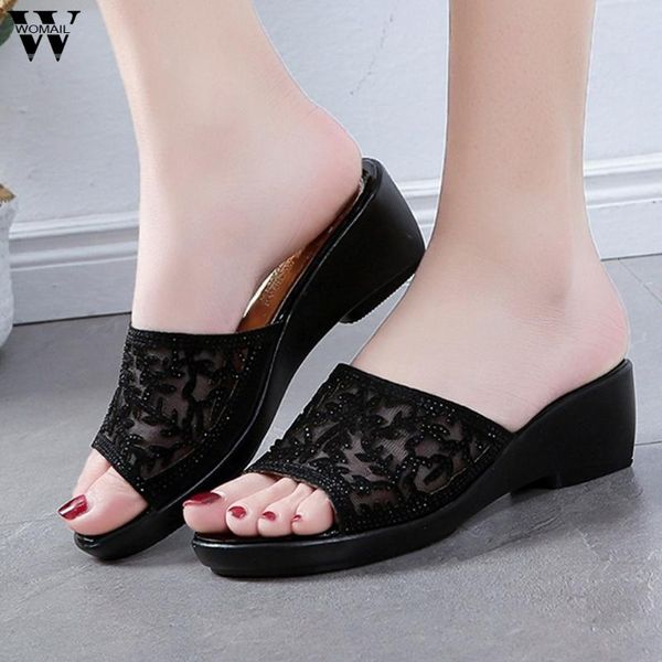 summer fashion women wedge thick bottom toe slipper mesh rhinestone heels outsides ladies slides beach mules shoes slippers, Black
summer fashion women wedge thick bottom toe slipper mesh rhinestone heels outsides ladies slides beach mules shoes slippers, Black