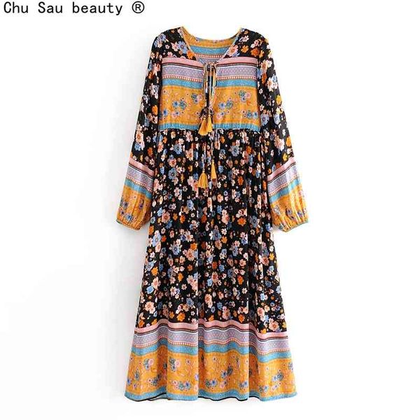 holiday style floral print color matching multicolor collar lace up pullover loose dress boho female long skirt 210514, Black;gray
holiday style floral print color matching multicolor collar lace up pullover loose dress boho female long skirt 210514, Black;gray