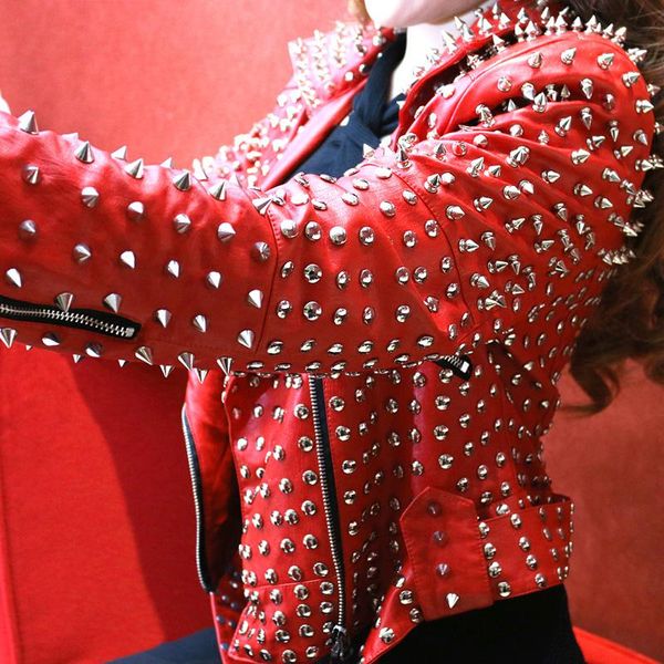 women's leather & faux full rivet punk rock music festival stage show metal sequined motobike industrial heavy jacket cool chic singers, Black
women's leather & faux full rivet punk rock music festival stage show metal sequined motobike industrial heavy jacket cool chic singers, Black