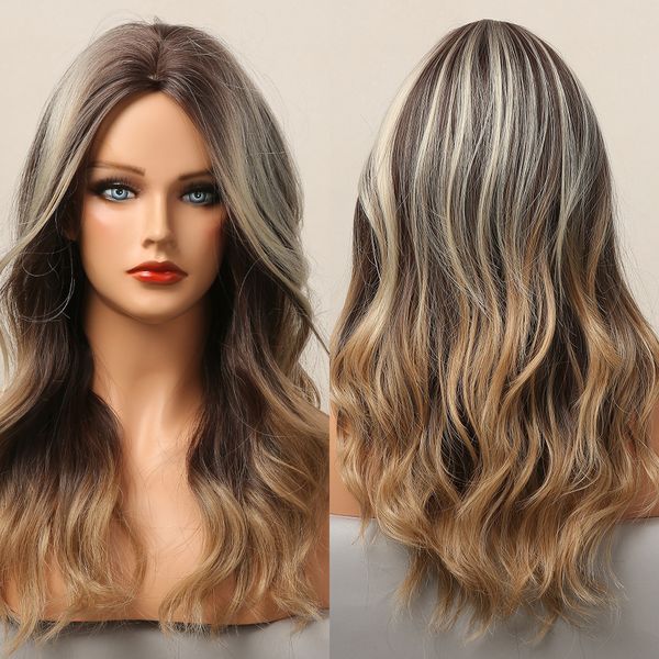 long natural wave middle part wigs ombre dark brown blonde highlight synthetic wig for black women heat resistant cosplay party
long natural wave middle part wigs ombre dark brown blonde highlight synthetic wig for black women heat resistant cosplay party