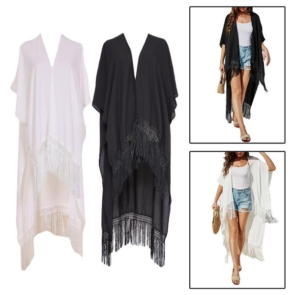 women's swimwear summer women long open front kimono cardigan beach swimsuit cover up wraps short sleeve bohemian sun protection clothe, White;black
women's swimwear summer women long open front kimono cardigan beach swimsuit cover up wraps short sleeve bohemian sun protection clothe, White;black