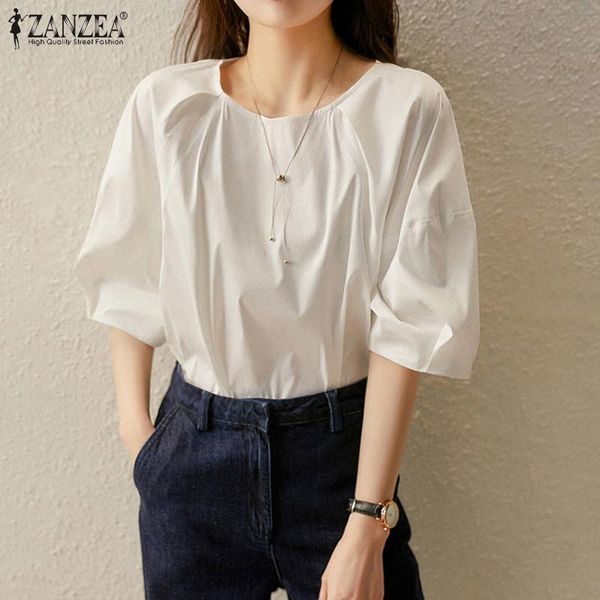 women's blouses & shirts zanzea women streetwear tunic chic blusas summer basic split half sleeve o neck solid casual elegant chemise, White
women's blouses & shirts zanzea women streetwear tunic chic blusas summer basic split half sleeve o neck solid casual elegant chemise, White