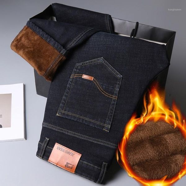 men's jeans 2021 men activities warm autumn winter cotton flocking soft, Blue
