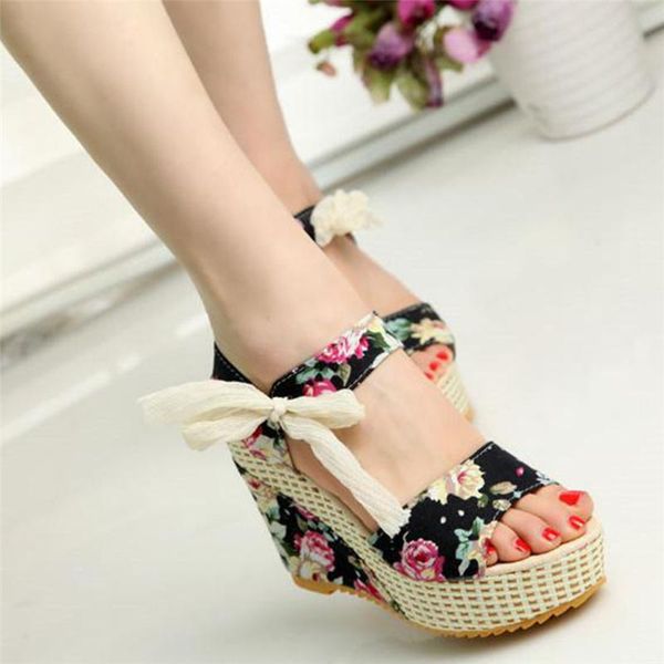 fashion floral women sandals summer wedges platform lace ribbon belt bow ankle strap sandalias high heel shoes, Black
fashion floral women sandals summer wedges platform lace ribbon belt bow ankle strap sandalias high heel shoes, Black