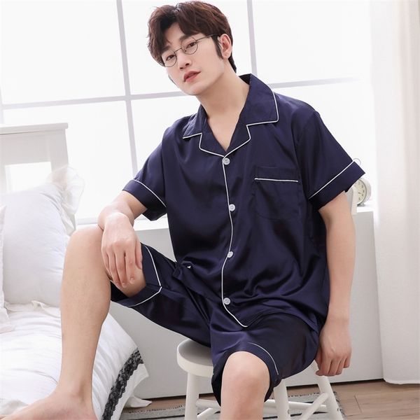 july's song spring summer men faux silk pajamas set simple pure color leisure nightwear short sleeves sleepwear 210812, Black;brown
july's song spring summer men faux silk pajamas set simple pure color leisure nightwear short sleeves sleepwear 210812, Black;brown