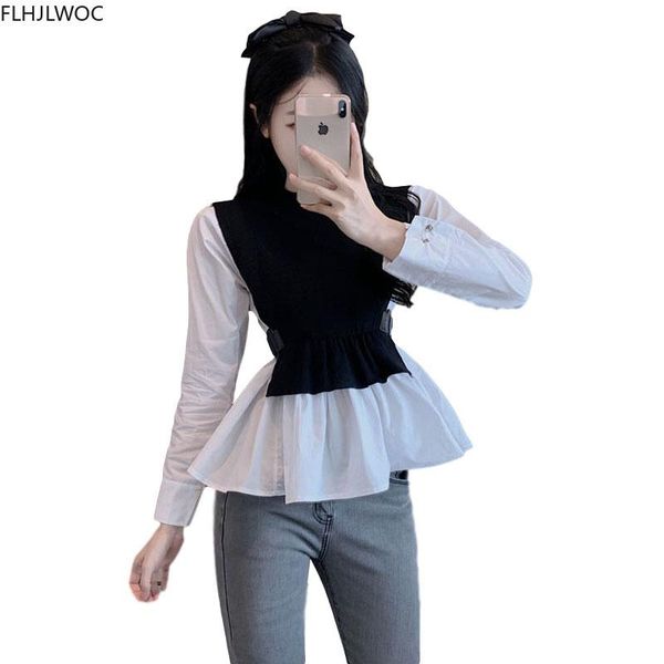 design womens fashion cute sweet preppy style girls patchwork striped fuax two piece knitted sweater shirts women's blouses &, White
design womens fashion cute sweet preppy style girls patchwork striped fuax two piece knitted sweater shirts women's blouses &, White