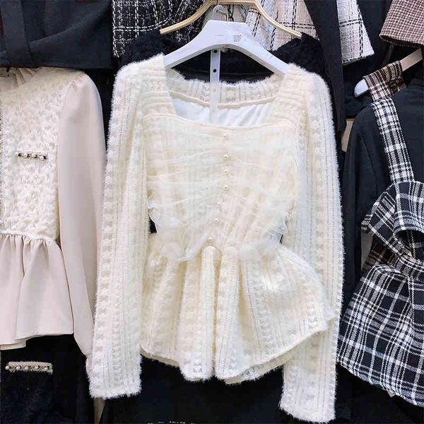 matakawa temperament mesh stitching blouse women korean slim waist blusas square collar waist ruffle lace shirt 210513, White
matakawa temperament mesh stitching blouse women korean slim waist blusas square collar waist ruffle lace shirt 210513, White