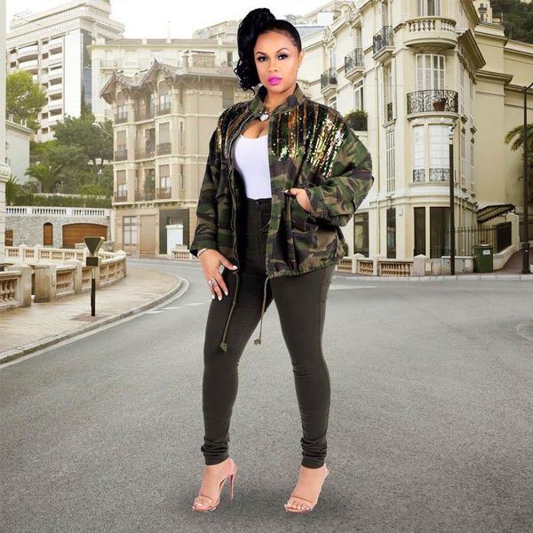 women's jackets green camouflage long sleeve coat with sparkle glam striped sequins sequined patchwork zipper loose jacket autumn winte, Black;brown
women's jackets green camouflage long sleeve coat with sparkle glam striped sequins sequined patchwork zipper loose jacket autumn winte, Black;brown