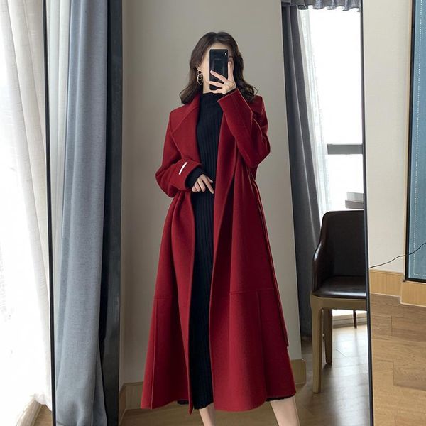 women's wool & blends european american winter cashmere coat women 2021 england style loose casual long woolen trench belt, Black
women's wool & blends european american winter cashmere coat women 2021 england style loose casual long woolen trench belt, Black