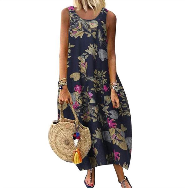 spring summer vestidos vintage women dress sleeveless o neck leaves floral print cotton linen long baggy, Black;gray
spring summer vestidos vintage women dress sleeveless o neck leaves floral print cotton linen long baggy, Black;gray