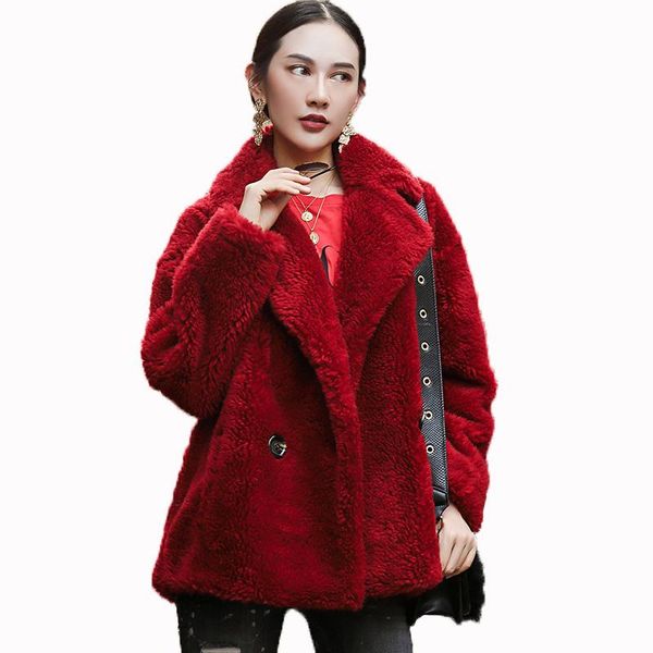 women's fur & faux coat real autumn winter jacket women clothes sheep shearling 100% wool korean vintage pink long coats zt1339, Black
women's fur & faux coat real autumn winter jacket women clothes sheep shearling 100% wool korean vintage pink long coats zt1339, Black