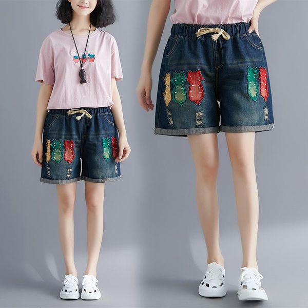 summer ripped denim shorts women plus size elastic high waist casual cartoon patchwork art cotton jeans femme short pants women's, White;black
summer ripped denim shorts women plus size elastic high waist casual cartoon patchwork art cotton jeans femme short pants women's, White;black