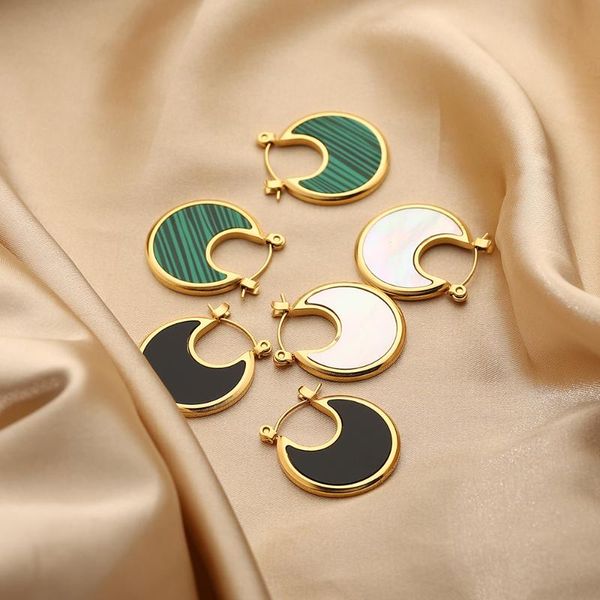 hoop & huggie statement earring gold plated stainless steel moon fan shape malachite white shell earrings for women, Golden;silver
hoop & huggie statement earring gold plated stainless steel moon fan shape malachite white shell earrings for women, Golden;silver