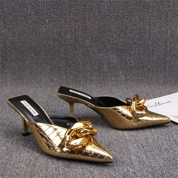 women slippers summer shoes sandals club plain high heels pu leather chain scuffs half bag shoe pointy button decorates fine follow show thi, Black
women slippers summer shoes sandals club plain high heels pu leather chain scuffs half bag shoe pointy button decorates fine follow show thi, Black