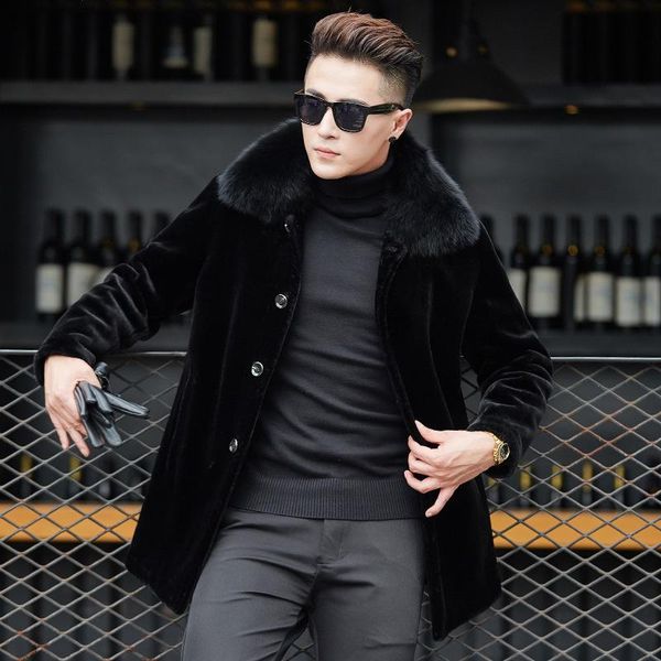 men's leather & faux men luxury shearling fur collar coats winter business single breasted wool jackets turn-down real overcoat male, Black
men's leather & faux men luxury shearling fur collar coats winter business single breasted wool jackets turn-down real overcoat male, Black