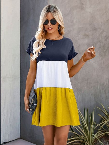 color block flounce cuff smock dress w4lg#, Black;gray
color block flounce cuff smock dress w4lg#, Black;gray