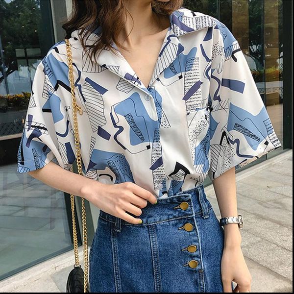 summer button korean womens shirt printing causal short sleeve v neck retro print chiffon camisa, White
summer button korean womens shirt printing causal short sleeve v neck retro print chiffon camisa, White