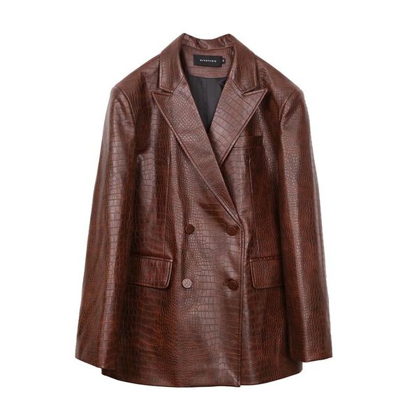 women's leather & faux coffee crocodile pattern jacket french fashion turn down collar oversized coat casual pu women outwear, Black
women's leather & faux coffee crocodile pattern jacket french fashion turn down collar oversized coat casual pu women outwear, Black