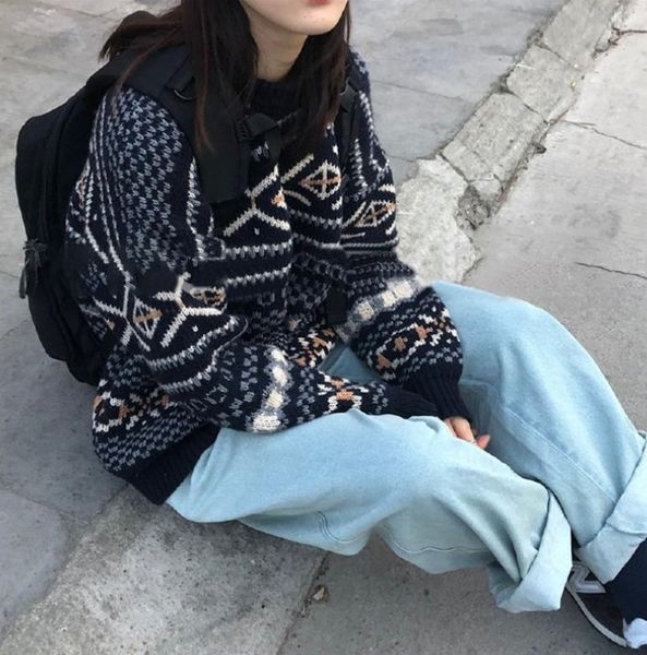 sweaters women jacquard knitted casual lady pullover sweater female autumn-winter retro jumper loose all-match harajuku korean women's, White;black
sweaters women jacquard knitted casual lady pullover sweater female autumn-winter retro jumper loose all-match harajuku korean women's, White;black