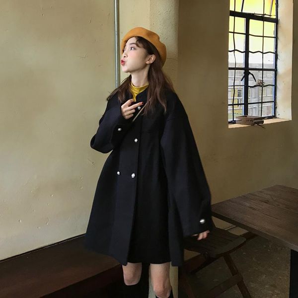 women's wool & blends the autumn winter korean fashion loose coat for ladies mid-length cloak woolen coats black retro elegant woman ja
women's wool & blends the autumn winter korean fashion loose coat for ladies mid-length cloak woolen coats black retro elegant woman ja