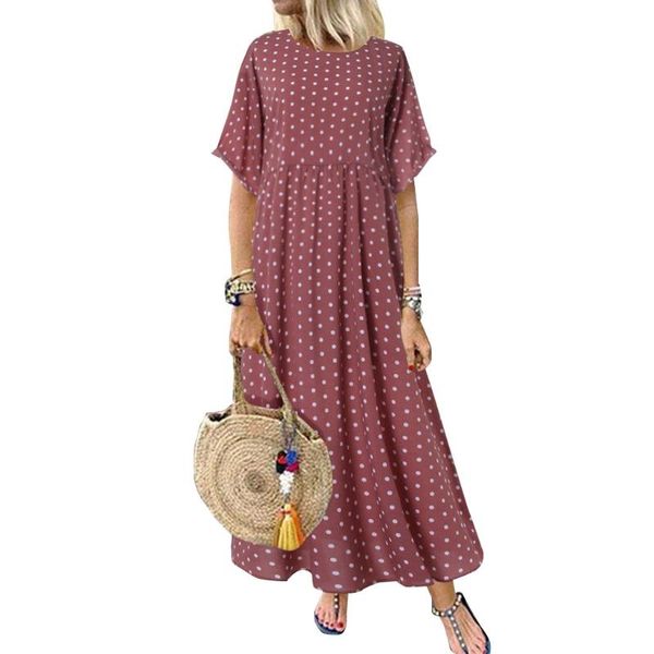 party dresses women summer short sleeve polka dot print maxi long dress vintage round neck oversized loose casual beach sundress robe, White;black
party dresses women summer short sleeve polka dot print maxi long dress vintage round neck oversized loose casual beach sundress robe, White;black