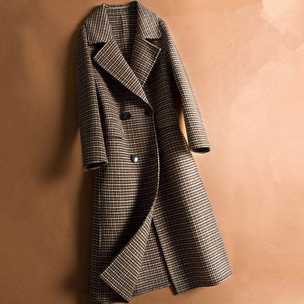 women's wool & blends 2021 autumn winter plaid coat women vintage big size slim long double breasted houndstooth woolen jacket outerwea, Black
women's wool & blends 2021 autumn winter plaid coat women vintage big size slim long double breasted houndstooth woolen jacket outerwea, Black