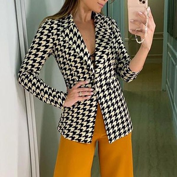 women's suits & blazers fashion green houndstooth plaid suit blazer jacket women 2021 autumn spring long sleeve office lady top, White;black
women's suits & blazers fashion green houndstooth plaid suit blazer jacket women 2021 autumn spring long sleeve office lady top, White;black