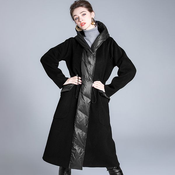 women's runway down coats hooded collar lace up white duck down elegant winter overcoat outerwear thick parkas, Black
women's runway down coats hooded collar lace up white duck down elegant winter overcoat outerwear thick parkas, Black