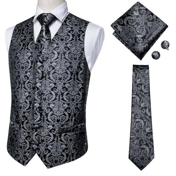 men's vests hi-tie black paisley silk vest for men suit wedding party tie+pocket square+cufflinks+waistcoat set, Black;white
men's vests hi-tie black paisley silk vest for men suit wedding party tie+pocket square+cufflinks+waistcoat set, Black;white