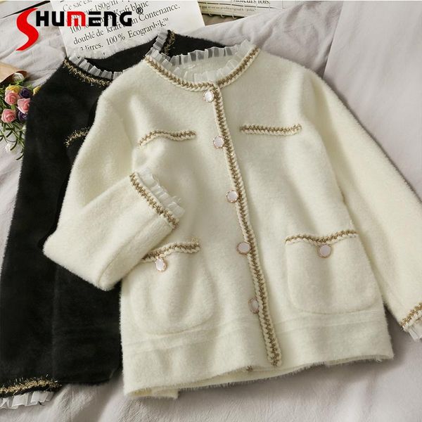 women's knits & tees retro mesh stitching round neck faux mink hair sweater coat 2021 autumn single-breasted long sleeve cardigan, White
women's knits & tees retro mesh stitching round neck faux mink hair sweater coat 2021 autumn single-breasted long sleeve cardigan, White