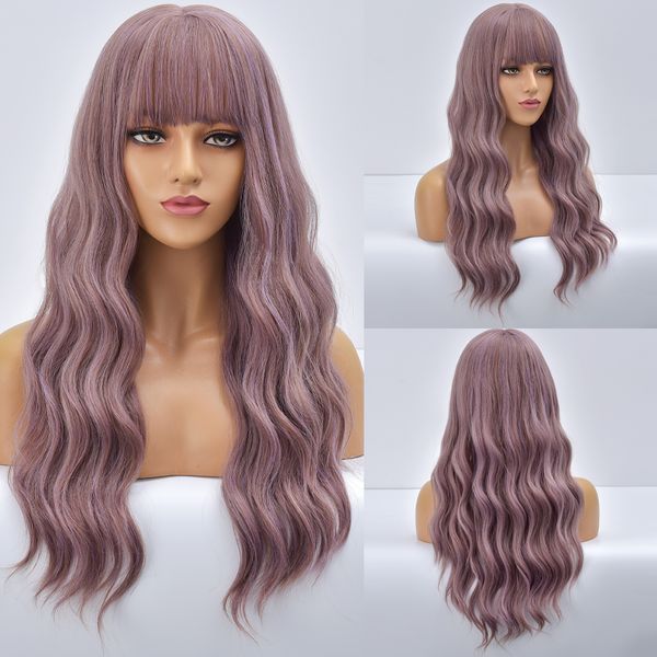 long wavy wig with air bangs silky full heat resistant synthetic for women - natural looking machine made grey pink 26 inch hair replacement, Black
long wavy wig with air bangs silky full heat resistant synthetic for women - natural looking machine made grey pink 26 inch hair replacement, Black