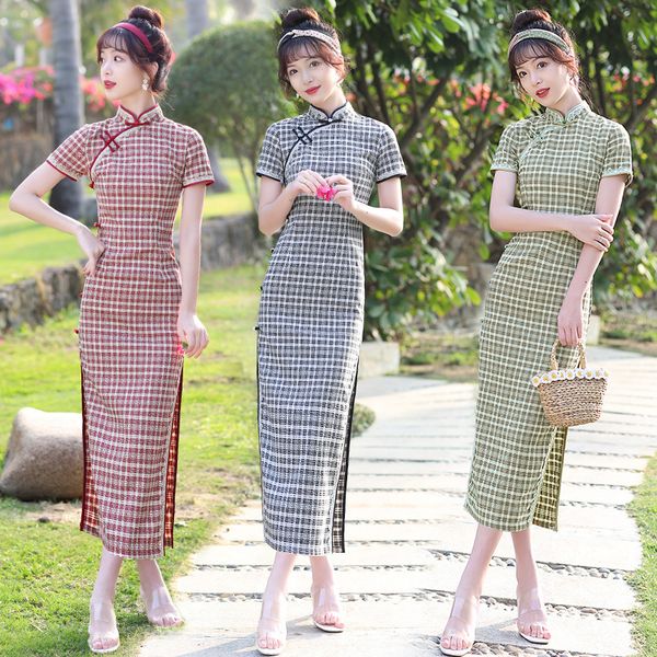 summer lace trim plaid printed handmade button cotton long qipao traditional chinese women short sleeve dress daily cheongsam, Red
summer lace trim plaid printed handmade button cotton long qipao traditional chinese women short sleeve dress daily cheongsam, Red