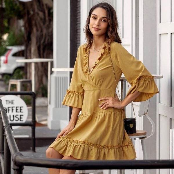 women spring summer dresses female v-neck butterfly sleeve ruffles women's dress sweet a-line pleated casual, Black;gray
women spring summer dresses female v-neck butterfly sleeve ruffles women's dress sweet a-line pleated casual, Black;gray