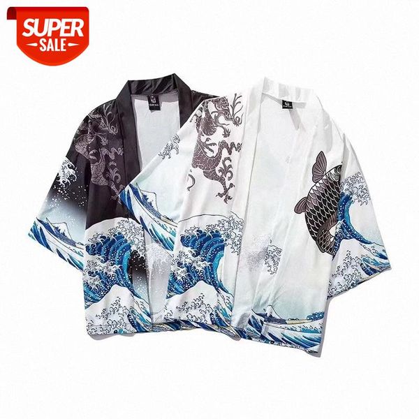 single japanese ukiyo-e road robe wave carp print kimono loose shirt light jacket #zz4f, White;black
single japanese ukiyo-e road robe wave carp print kimono loose shirt light jacket #zz4f, White;black