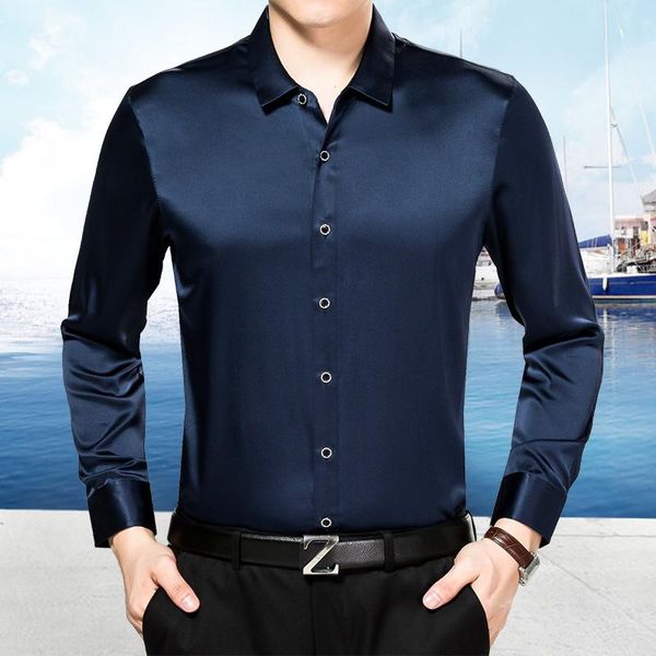 spring and autumn silk men's long sleeve shirt middle aged pure casual shirts, White;black
spring and autumn silk men's long sleeve shirt middle aged pure casual shirts, White;black
