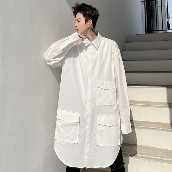 men's casual shirts male streetwear hip hop long sleeve dress men loose oversize style shirt stage show clothing, White;black
men's casual shirts male streetwear hip hop long sleeve dress men loose oversize style shirt stage show clothing, White;black
