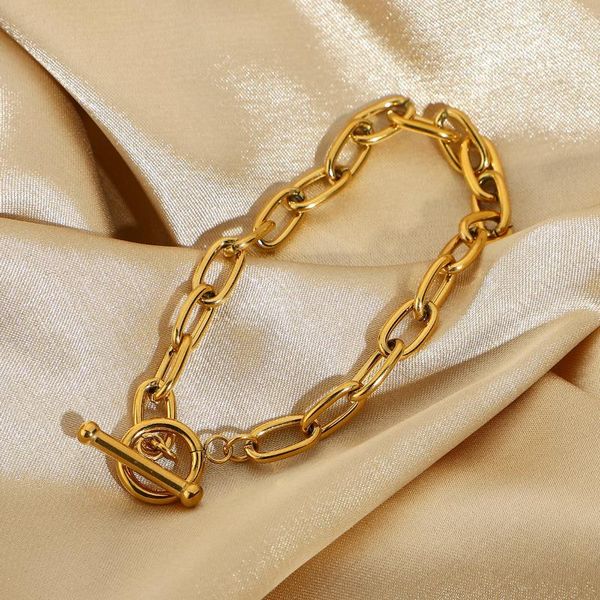 link, chain simple classic gold link paperclip bracelet ot toggle plated stainless steel oval, Black
link, chain simple classic gold link paperclip bracelet ot toggle plated stainless steel oval, Black