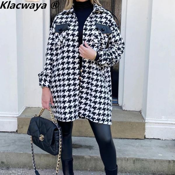 women's wool & blends klacwaya 2021 women fashion houndstooth shoulder cloth patch pocket jacket vintage double casual female autumn lo, Black
women's wool & blends klacwaya 2021 women fashion houndstooth shoulder cloth patch pocket jacket vintage double casual female autumn lo, Black