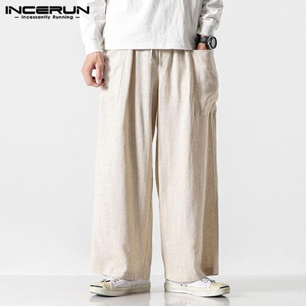 men's pants incerun men wide leg cotton retro joggers pockets elastic waist plain long 2021 vintage loose casual trousers, Black
men's pants incerun men wide leg cotton retro joggers pockets elastic waist plain long 2021 vintage loose casual trousers, Black