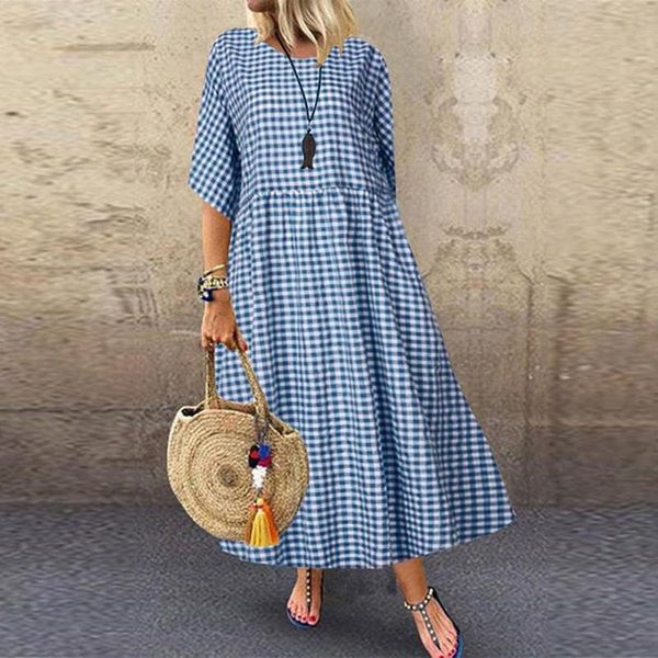 casual dresses women's literary temperament plaid short-sleeved round neck hem dress 2021 summer stylish ladies a line midi, Black;gray
casual dresses women's literary temperament plaid short-sleeved round neck hem dress 2021 summer stylish ladies a line midi, Black;gray