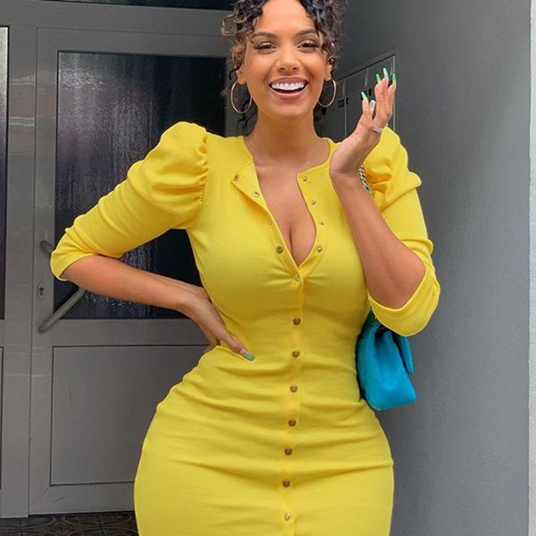 fashion women autumn skinny mini dress puff sleeve solid color buttons down knitting round neck fitting party casual dresses, Black;gray
fashion women autumn skinny mini dress puff sleeve solid color buttons down knitting round neck fitting party casual dresses, Black;gray