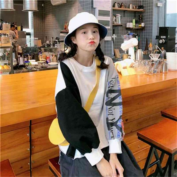 casual thin letter printed all match patckwork simple female sweatshirt college wind street women sweatshirts 210426, Black
casual thin letter printed all match patckwork simple female sweatshirt college wind street women sweatshirts 210426, Black