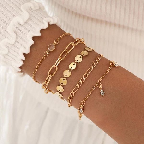 link, chain 5 pcs/set punk gold crystal thick bracelet female bohemian geometric buckle set jewelry girl party gift, Black
link, chain 5 pcs/set punk gold crystal thick bracelet female bohemian geometric buckle set jewelry girl party gift, Black