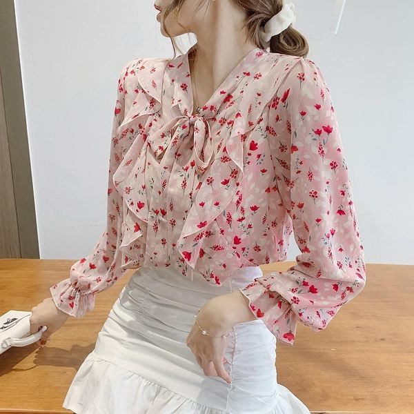 women's blouses & shirts 2021 spring and autumn lace up ruffle chiffon shirt pink girl sweet long sleeve floral super fairy, White
women's blouses & shirts 2021 spring and autumn lace up ruffle chiffon shirt pink girl sweet long sleeve floral super fairy, White