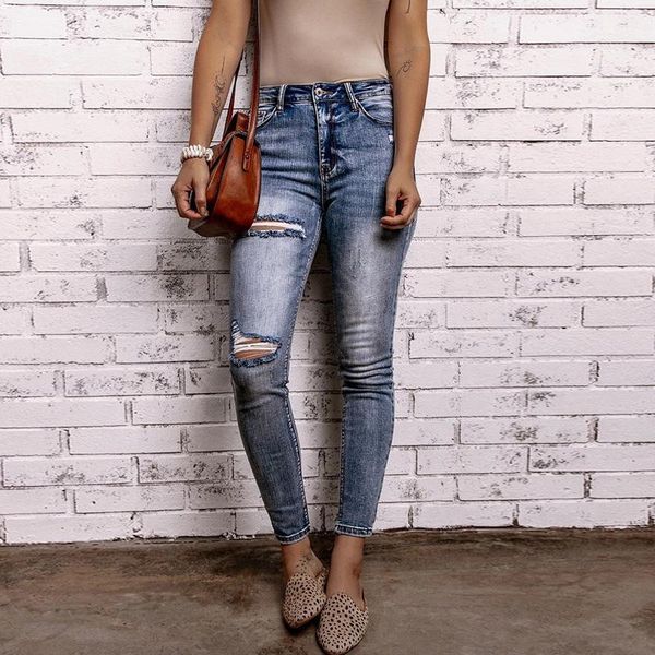 vintage hole ripped denim jeans high waist zipper skinny pants elastic slim pencil trousers full length tight women's, Blue
vintage hole ripped denim jeans high waist zipper skinny pants elastic slim pencil trousers full length tight women's, Blue
