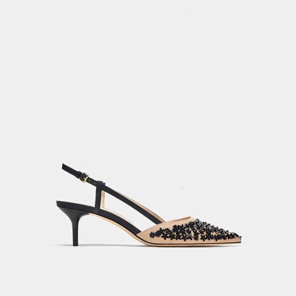 dress shoes summer fashion women 's sandals heel hollow sequined fine buckle pointed high casual 9tcs, Black